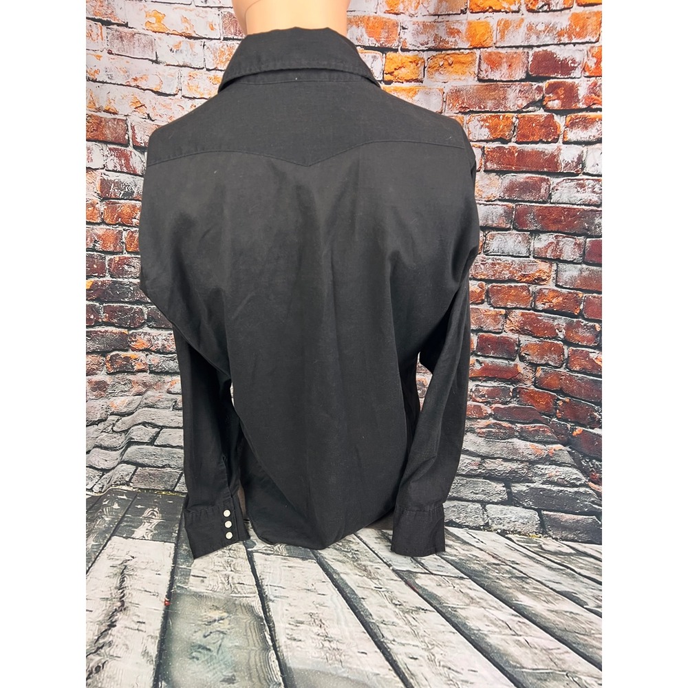 Vtg 70s Cowboy Joe Atlantic Westerner Black Pearl Snap Shirt Embroidered Wagon L - Picture 2 of 6